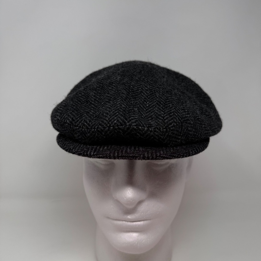 Bailey of Hollywood Mens Charcoal Herringbone Wool Flat Cap Made in Italy Med